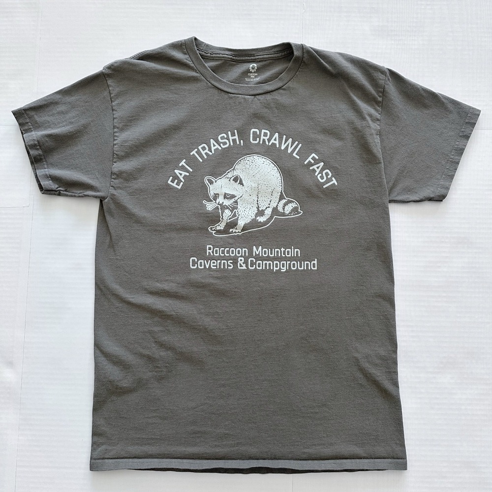 Custom Ink Raccoon Mountain Caverns Eat Trash Crawl Fast Graphic Tee Gray M